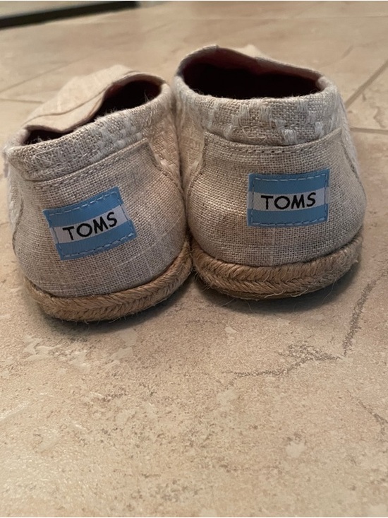 Toms Shoes - Toms Beige Canvas Slip-On Flats with Light Blue Logo Patch Size 10